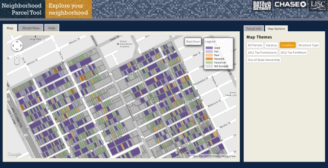Neighbourhood Parcel Tool, Data Driven Detroit, 2012
